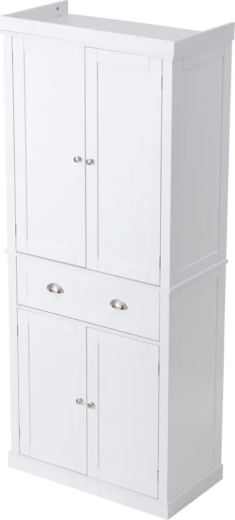 Armoire de cuisine 72" blanche avec 3 étagères réglables et tiroir