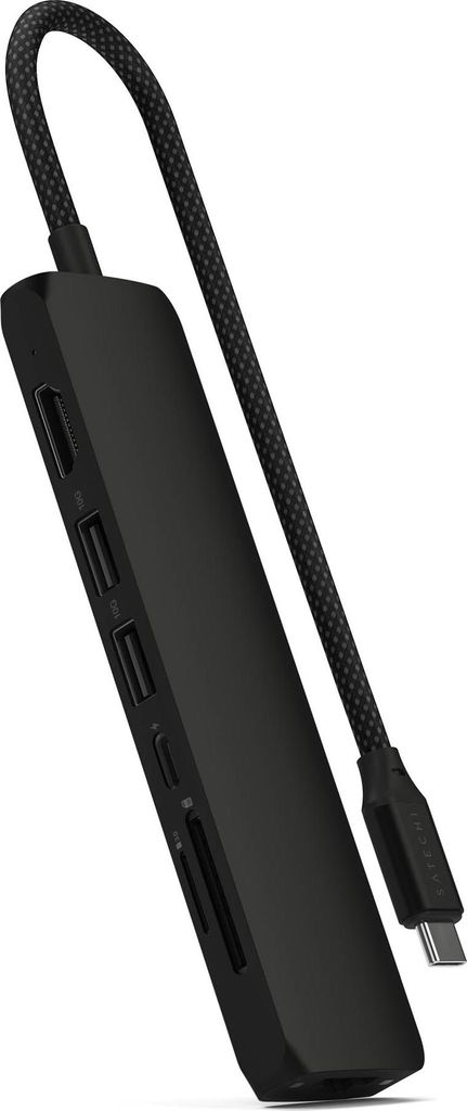 Satechi USB-C 7-in-1 Slim Multiport Adapter (Ethernet) HDMI 4K bei 60Hz Ethernet 1 Gigabit, 10/100/1000 Mbps USB-C PD bis zu 100W Eingang, 80W max ...