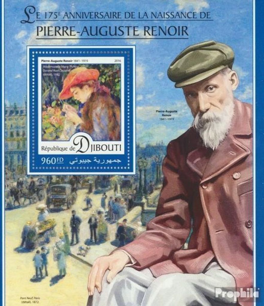 Briefmarken Dschibuti 2016 Mi Block 270 (kompl. Ausg.) postfrisch Pierre-Auguste Renoir