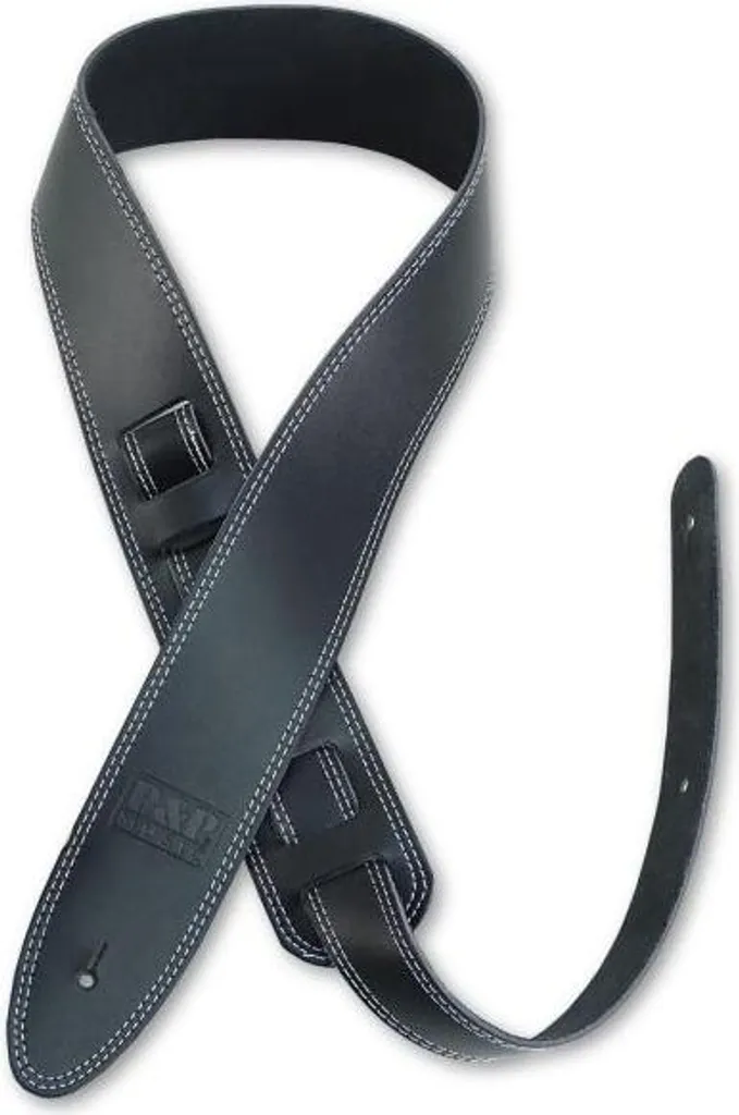 Sangle de guitare cuir véritable avec double couture keepdrum noire - 7