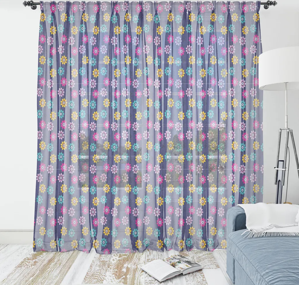 ABAKUHAUS Arazzo floreale, Dolci motivi botanici semplici con graziosi fiori colorati, Arazzo in raso setoso per soggiorno e camera da letto, 210 cm x 274 cm, Indaco e multicolore