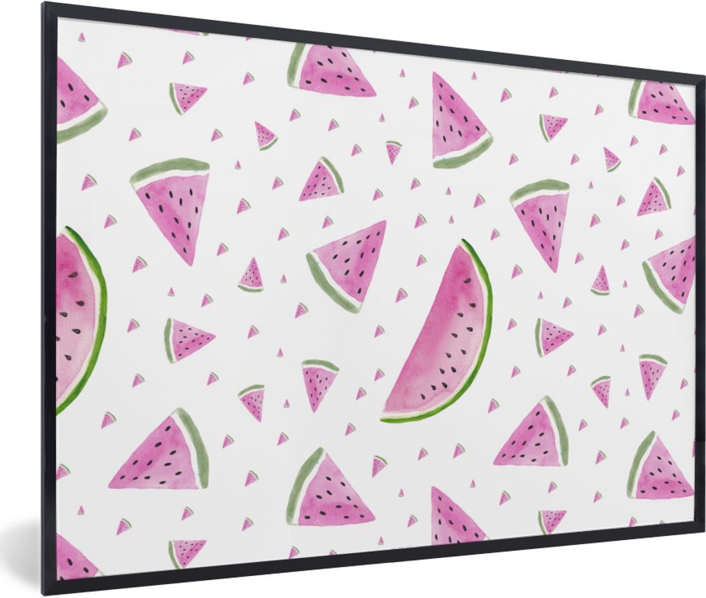MuchoWow Gerahmtes Poster Wassermelone - Muster - Pastell 60x40 cm - Poster mit Schwarzem Bilderrahmen Wandposter Rahmen Foto Bilder - Printing -...