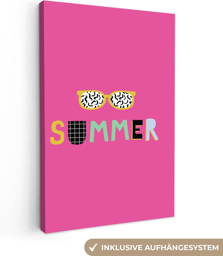 OneMillionCanvasses - Leinwandbilder - 90x140 cm, Sommer - Sonnenbrille - Rosa, Wandbilder Kunstdruck Wanddekoration - Wandschmucke - Schlafzimmer