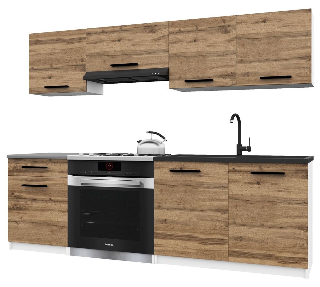 Belini Moderne Küchenzeile Küchenblock ITALIA 1 - Küchenmöbel 180cm Goldbraun - Einbauküche mit Hängeschränke, Unterschränke & Arbeitsplatten