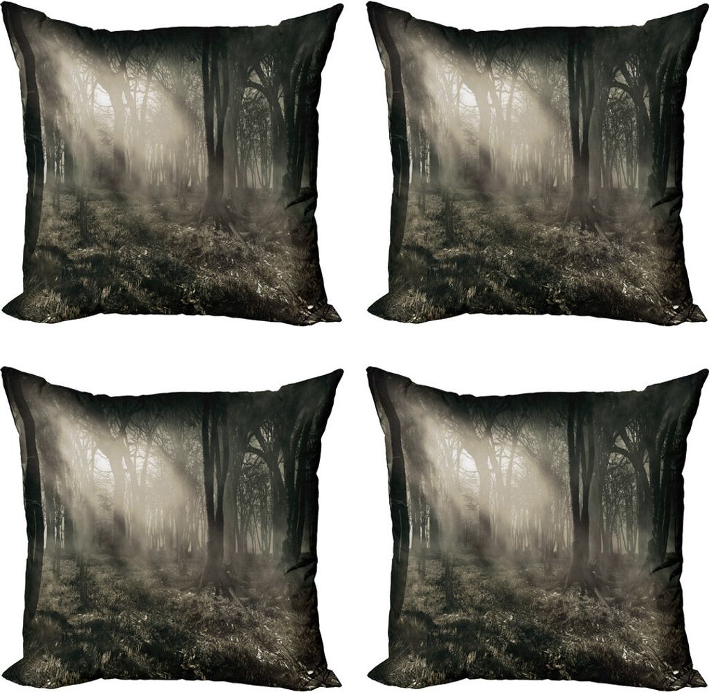 ABAKUHAUS gotisch Kissenbezug Set (4 Stück), Nostalgische Dark Forest, Moderner Doppelseitiger Digitaldruck, 60 cm x 60 cm, Braun