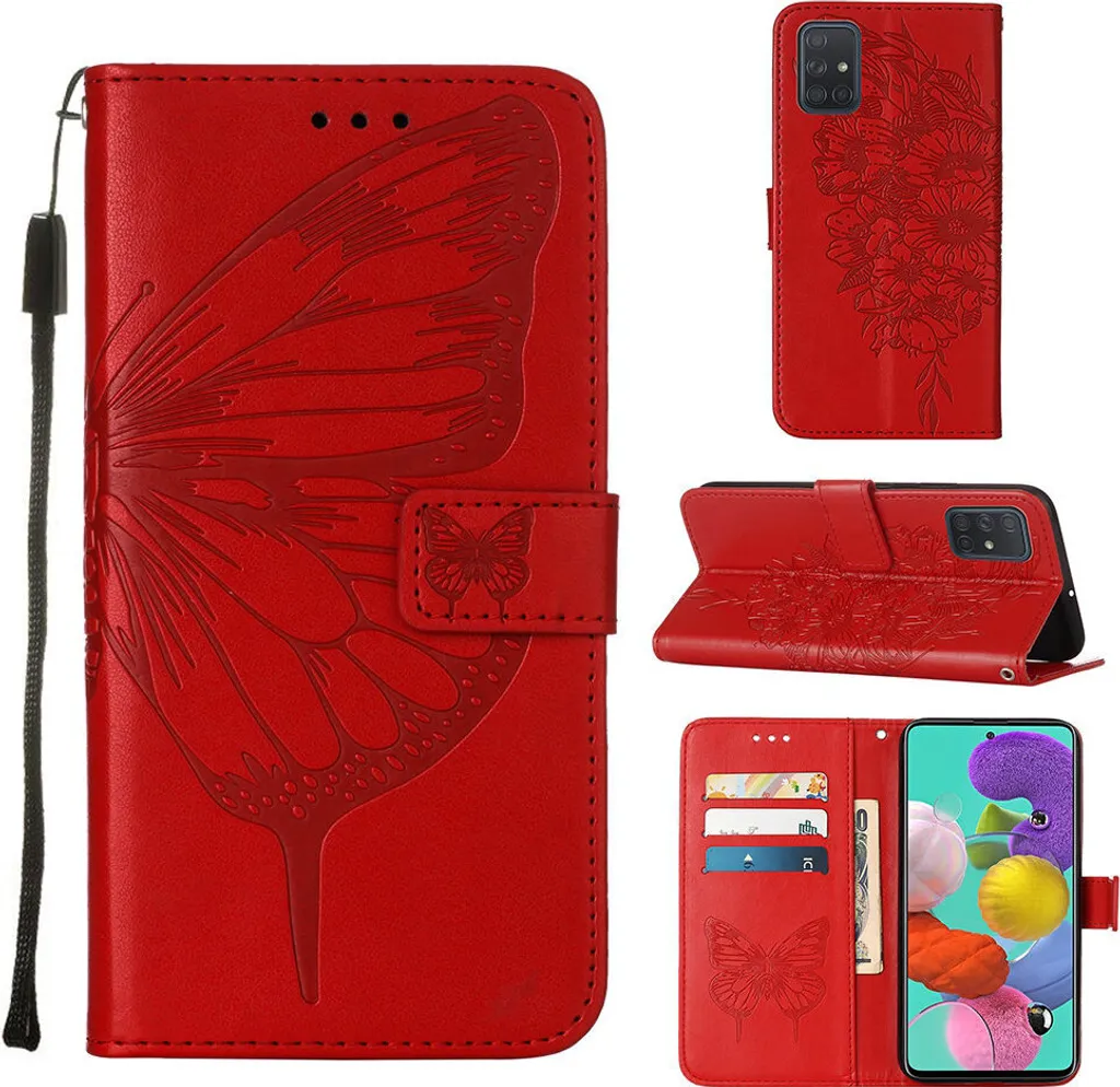 Cover Farfalla Samsung A51 Rossa | Custodia Pelle Portafoglio Stand