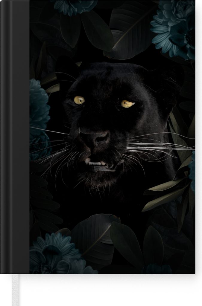 MuchoWow Notizbuch Tagebuch Haushaltsbuch Notebook A5 Panther - Blumen - Pflanzen - Notizblock - Notizheft - Notebook - Schreibblock - Papier