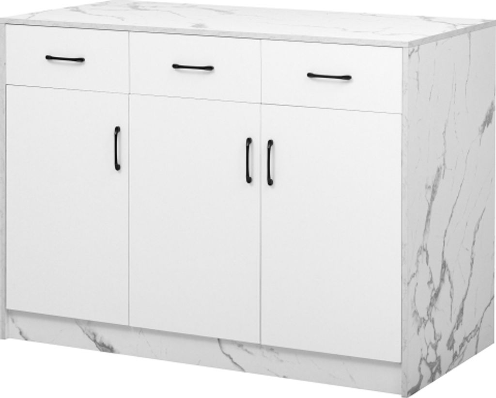 Wohnzimmerschrank 120x60x90.5 cm Weiss Kuechenschraenke Beistellschrank Anrichte Sideboard 3 Schubladen 3 Tueren Einlegeboeden Geraeuschlose Schubl...