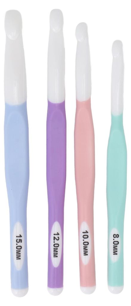 4-teiliges Häkelnadel-Set aus ergonomisch geformtem Kunststoff mit transparenter Skala zum Stricken von Teppichen, Decken und Schals