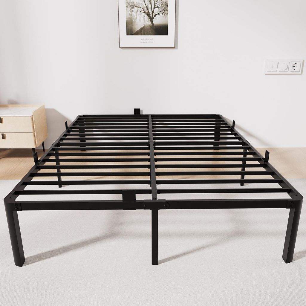 Auralum MAX Bettgestell, 140 x 190 cm, Höhe 36 cm mit Stauraum unter dem Bett, 14 Reihen Metalllamellen Bett, Kein Boxspringbett,Modern, Schwarz