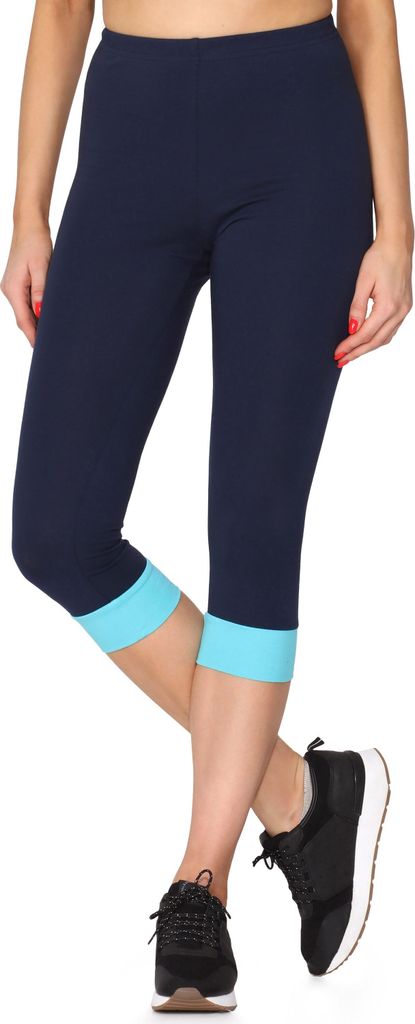 Merry Style Damen Leggings aus Baumwolle mit angenähtem Bündchen MS10-379 (Marineblau/Türkis, S)