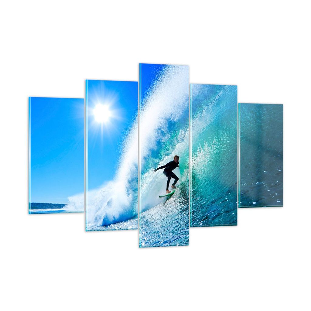 Bilder auf glas - Windsurfing strand ozean spaß - 150x100cm - Glasbilder - Wandbilder - Kunstdruck - zum Aufhängen bereit - Wanddekoration aus Gl...