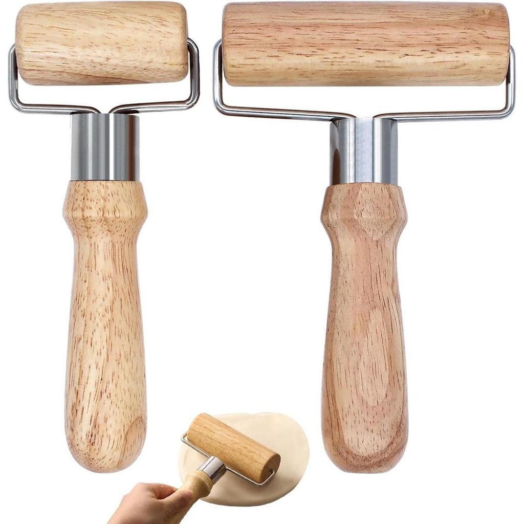 Antihaft-Holz-Teigrolle 2 Stück in T-Form mit Griff für Produktbild 