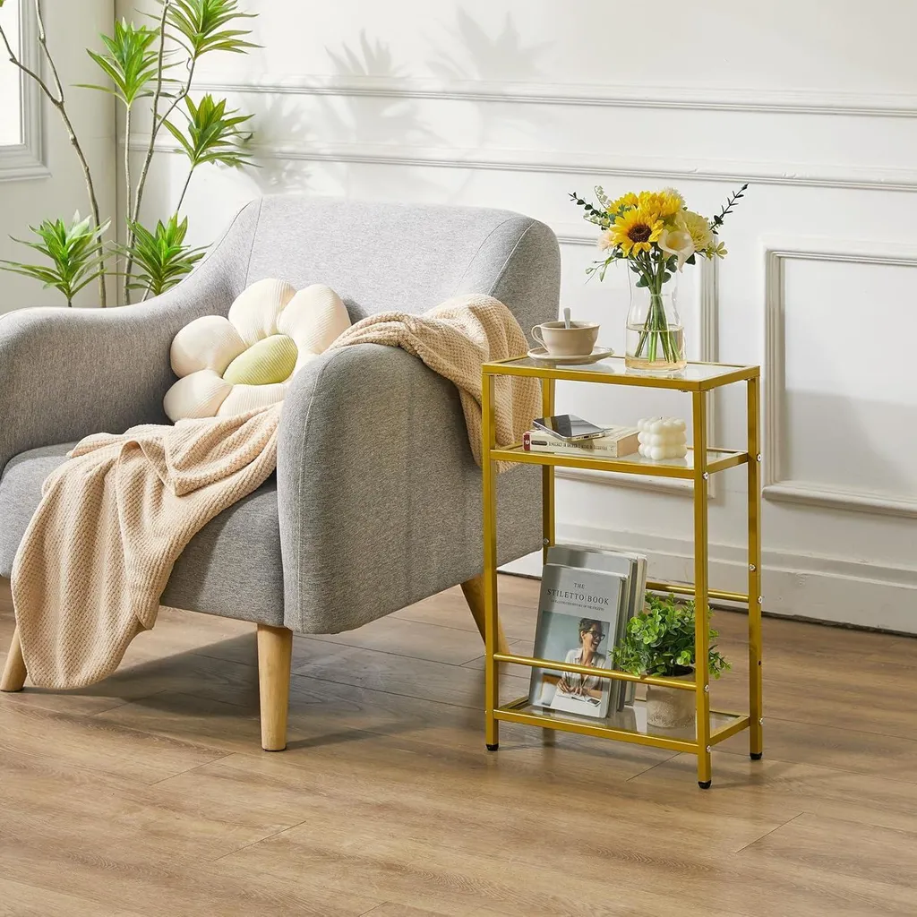 Table d'appoint en verre doré avec porte-revues 3 étages chic