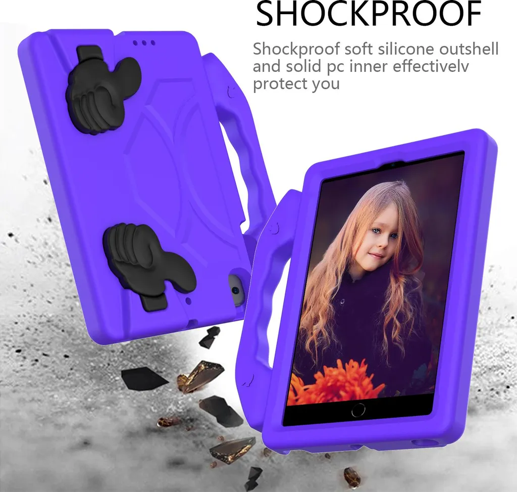 Custodia per bambini per iPad 9.7 2018/2017, iPad Pro 9.7 2016, iPad Air 2 2014/iPad Air 2013 9.7", custodia leggera in schiuma EVA con maniglia e supporto Viola - 3