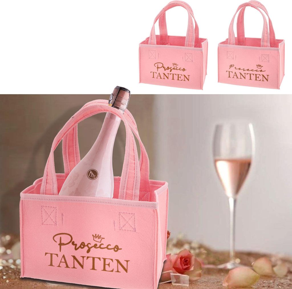 Flaschenträger "Prosecco Tanten" rosa 2 Motiven Filz Tasche Tragetasche Filztasche Flaschentasche