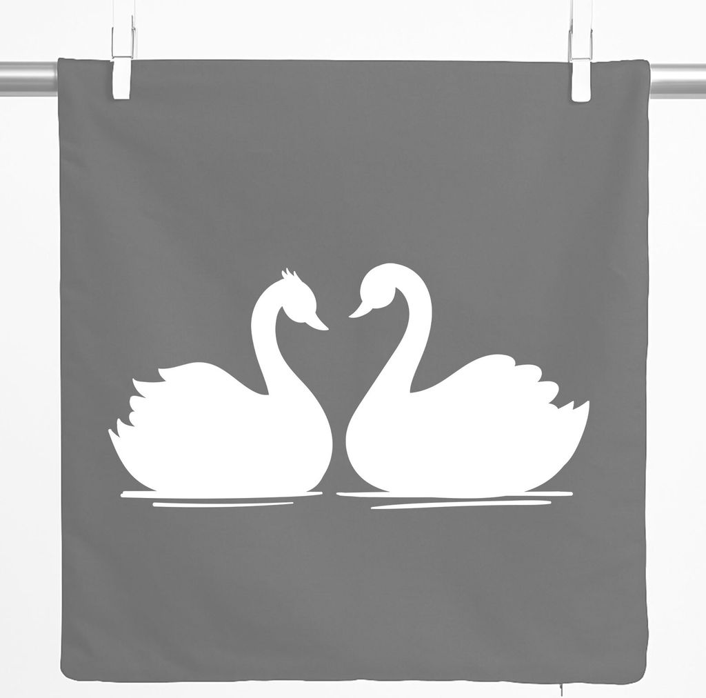 Huuraa Kissenbezug Schwan Pärchen 40x40cm Steel Grey Baumwolle Dekokissenbezug Geschenkidee