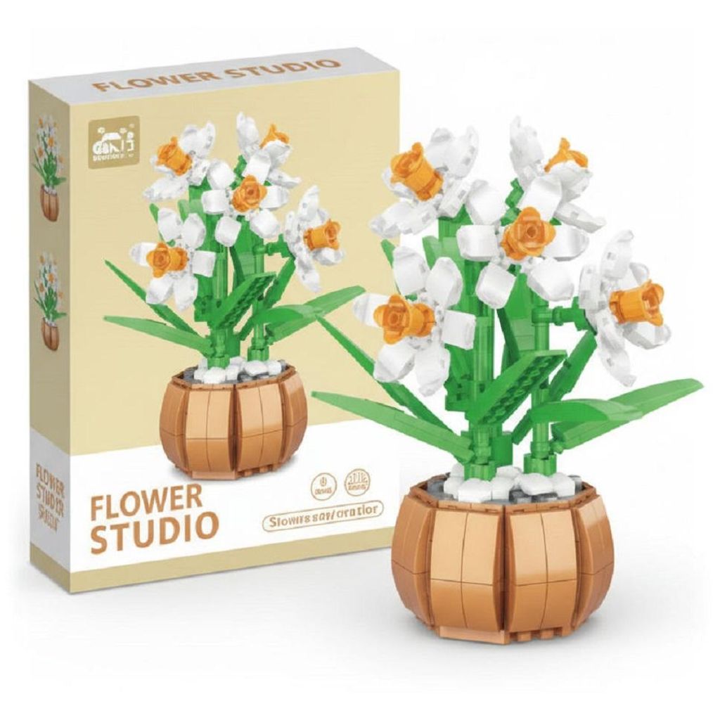 COIL Spielbauklötze, Blumenstrauß, Bausteinset, Spielbausteine, Baukasten, Botanische Sammlung, Wohndekor, Modell: 9116A, Weiß, 550 St.