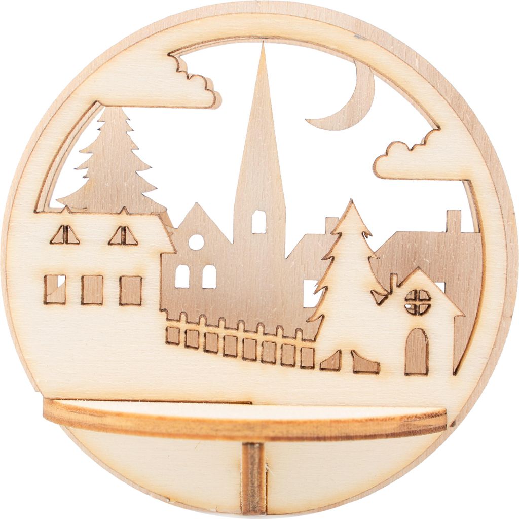 VBS Holz-Steckmotiv für Acrylkugel, Ø 8 cm Stadt