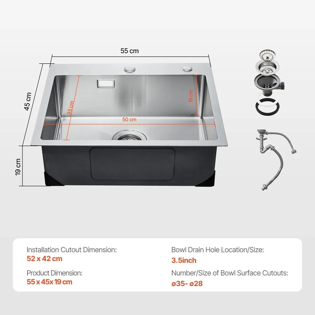 Évier compact 55 cm inox pour cuisine moderne, isolation phonique - 2