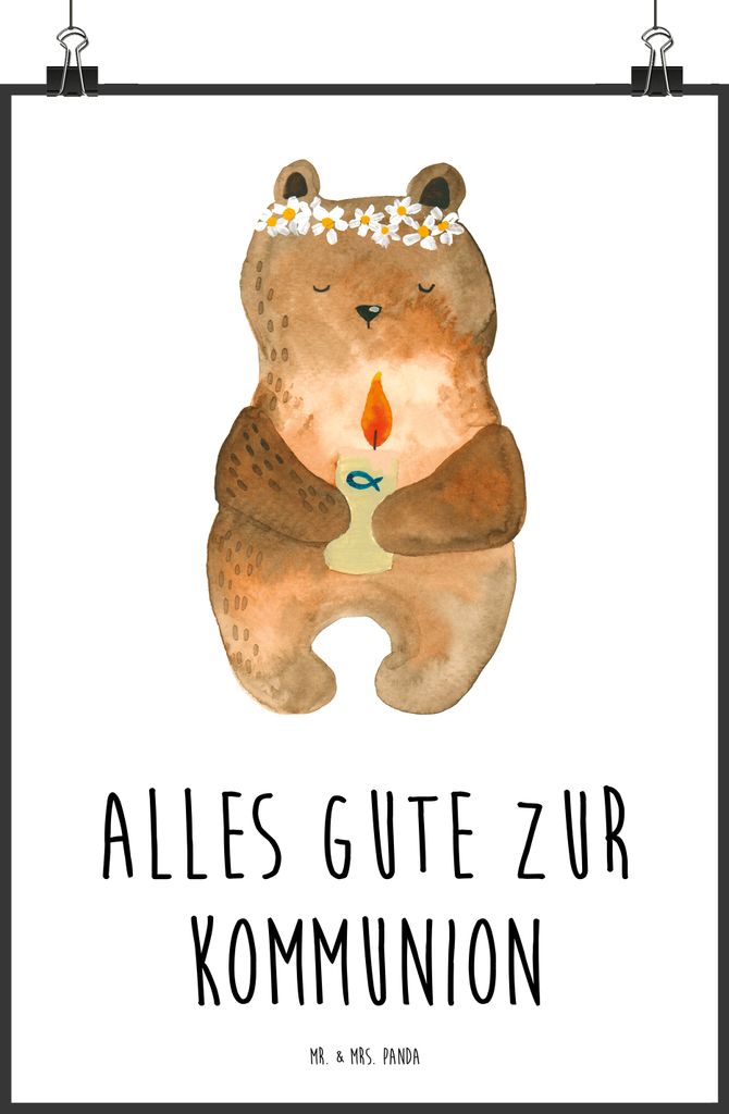 Mr. & Mrs. Panda Bild Bär Kommunion DIN A4 - Weiß - Geschenk, wanddeko, Katholisch, Taufkerze, Wandbild, drucke, Plakat, kunstdruck poster, Teddy...