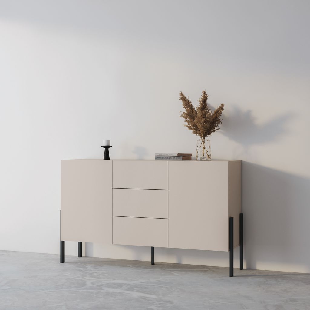 Moderne Küchenanrichte 3 Schubladen 2 Türen beige 154x40x89cm Autrey