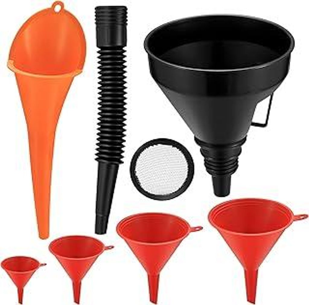 6 Stück Einfülltrichter Set, rechtwinkliges flexibles Kunststoff Trichter Set, Universal Auto Benzin Kraftstoff Trichter mit abnehmbarem Auslauf ...