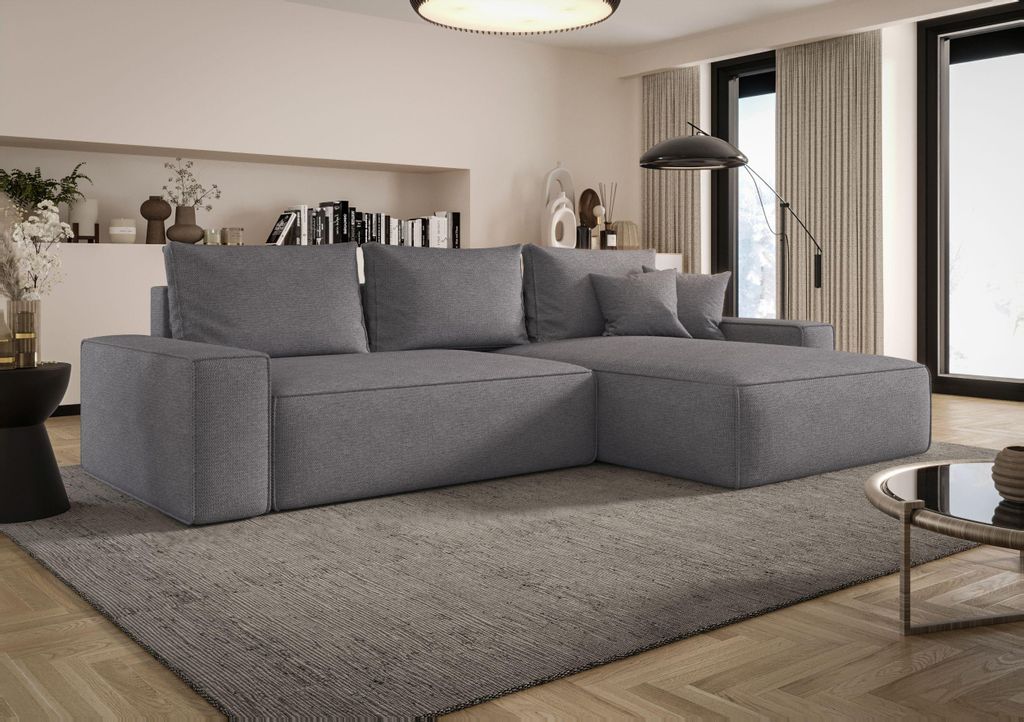 BEDANTE ECKSOFA MONA mit Schlaffunktion ARAGON 93 Grau Rechts L-Form Sofa mit Stauraum Bettkasten Wohnzimmersofa Couch Sofa Bettsofa Bettkasten Bet...