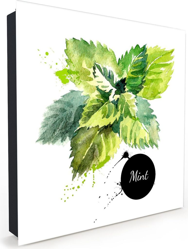 Nachbildung-Schlüsselkasten, Magnetpinnwand und Memoboard mit Glasfront Motiv Küchenkräuter Illustration