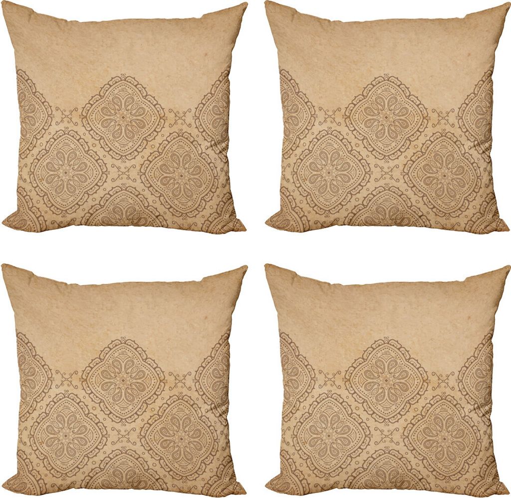 ABAKUHAUS Brown Mandala Kissenbezug Set (4 Stück), Oriental Diamant, Moderner Doppelseitiger Digitaldruck, 45 cm x 45 cm, Tan und Kakao