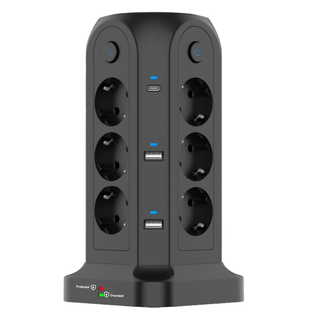 Multiprise Tour 15 Prises avec 3 Ports USB et Câble 2m - Modèle Vertical