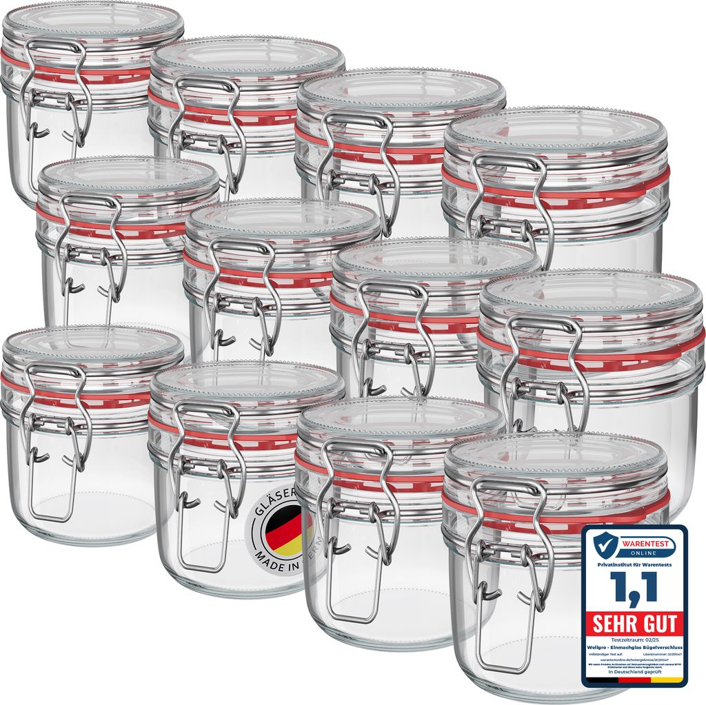WELLGRO Einmachgläser mit Bügelverschluss rund 255ml - Produktbild 
