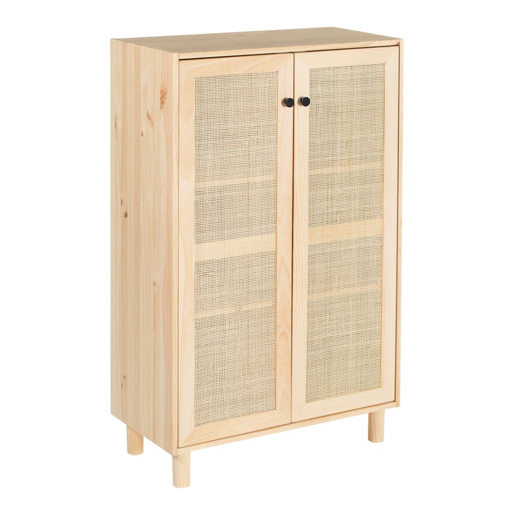 Vollholzregal mit handgefertigtem Rattan "SENSE" Großes Produktbild 