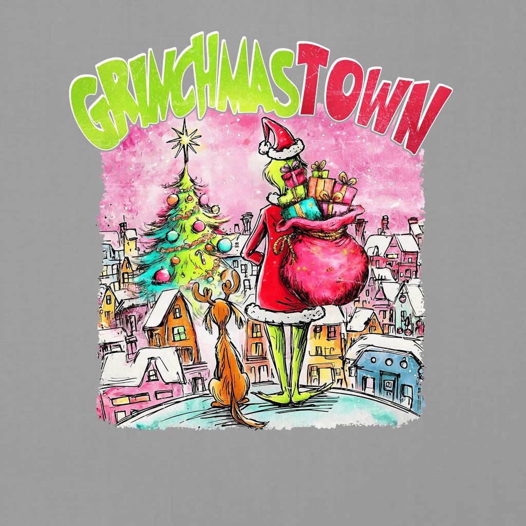 Grinchmas Town Grinch Weihnachten Geschenk Weihnachtsbaum Max Damen T-Shirt, Grau, S