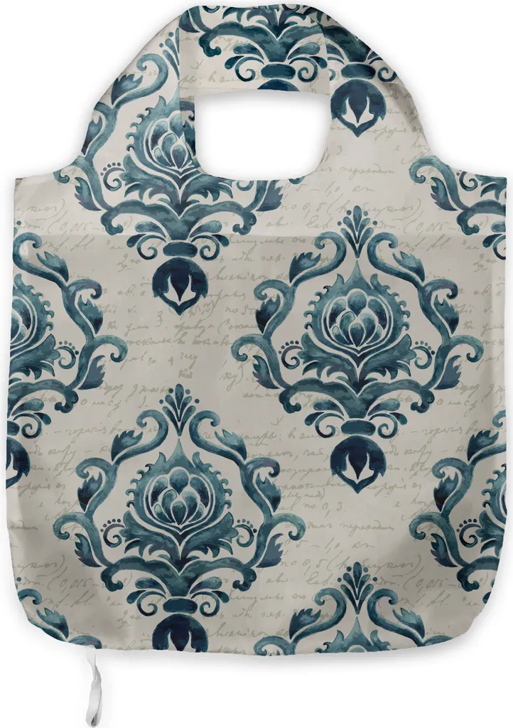 ABAKUHAUS Borsa Damascata Blu Petrolio: Shopping Bag Barocca Vintage