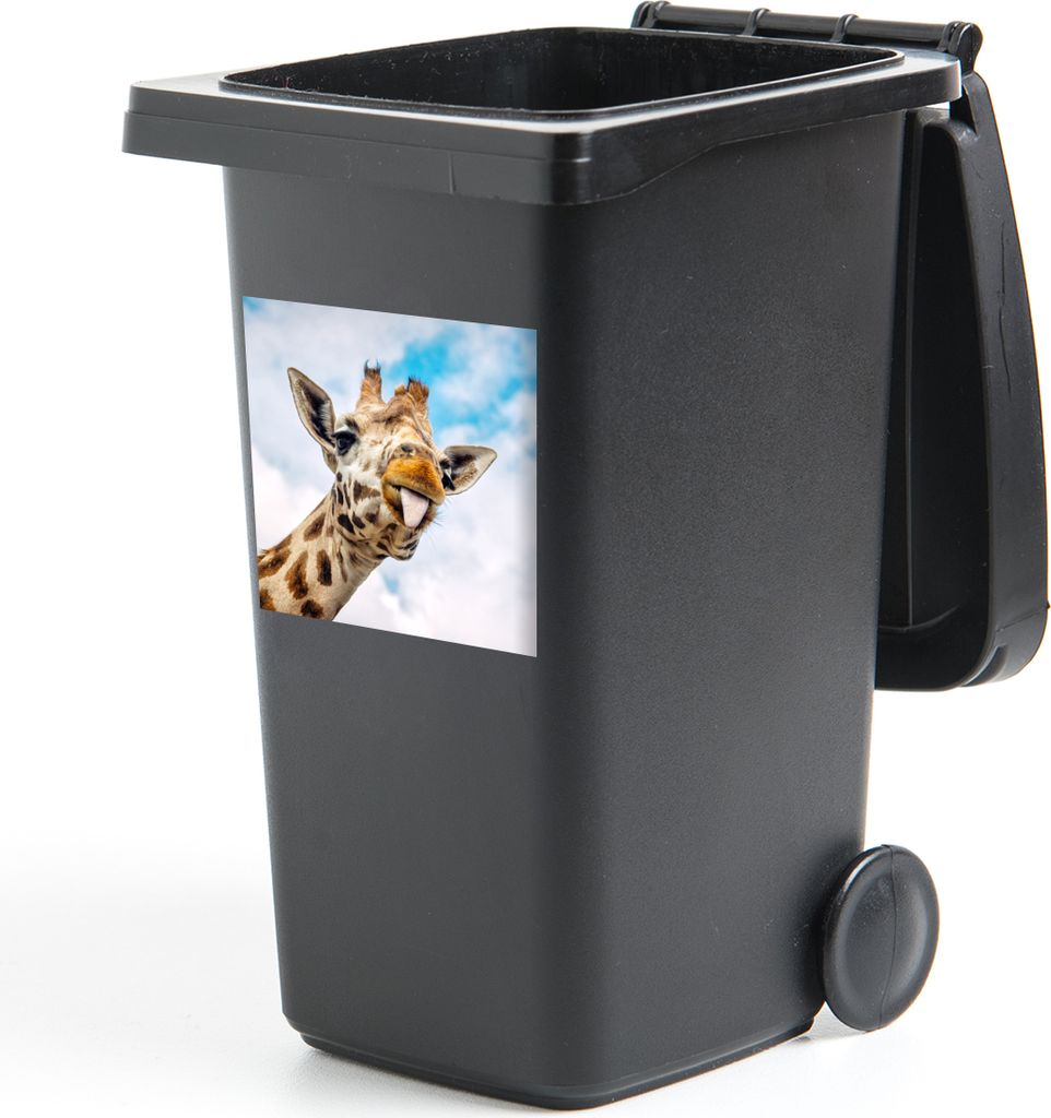 MuchoWow Mülltonnenaufkleber Giraffe - Lustig - Zunge - Kinder - Jungen - Mädchen - Kind 40x40 cm - Abfall-Aufkleber - Container - für Abfallc...
