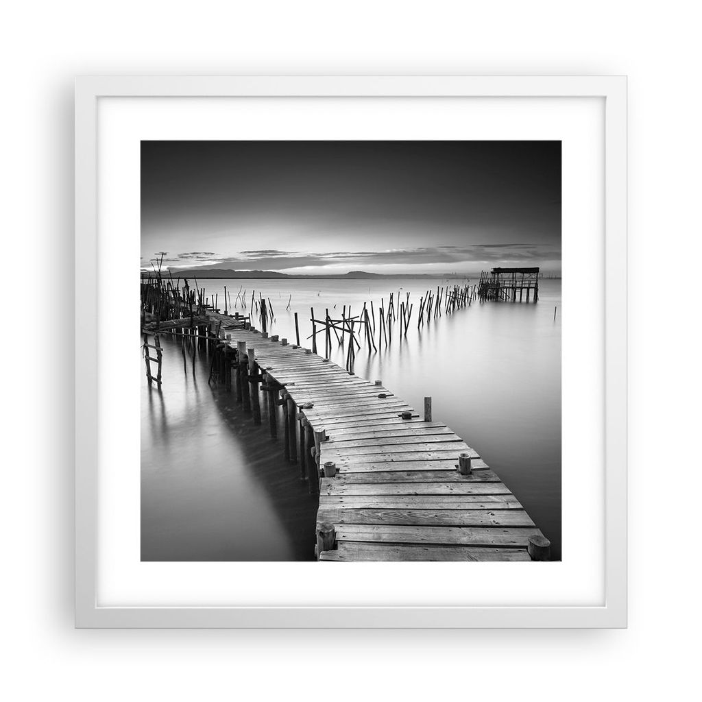 Gerahmtes Poster - Weißer Rahmen - Meer Brücke Landschaft Natur - 40x40 cm - Wand Bild - Wanddeko - Wandbilder - Wandposter - Bilderrahmen - Bild...