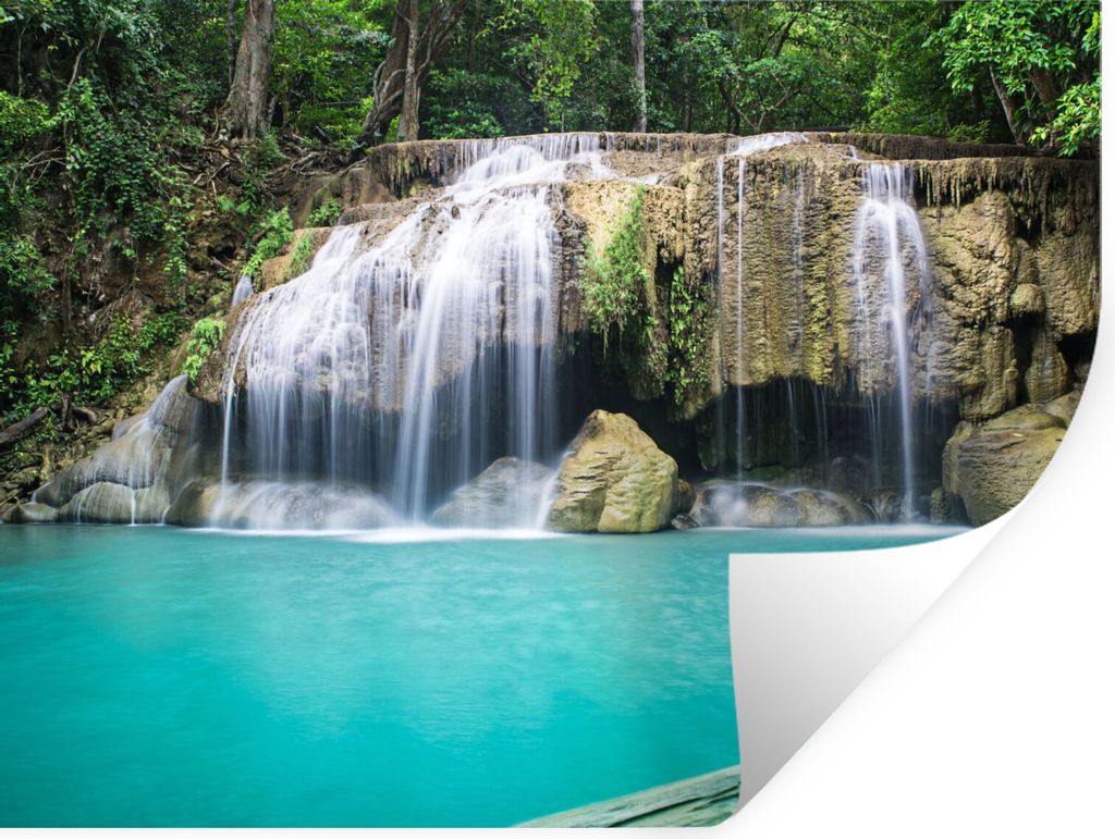 MuchoWow Wandtattoo Wandsticker Wandaufkleber Wasser - Wasserfall - Bäume 160x120 cm Selbstklebend und Repositionierbar - Selbstklebend - Fotota...