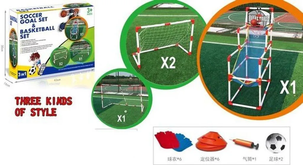 Ensemble 2-en-1 But de Foot et Panier de Basket avec Système de Renvoi