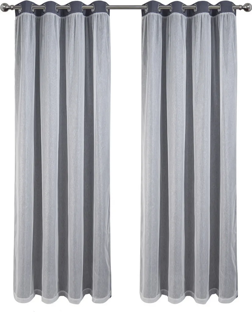 Rideaux gris pour salon tamisant et occultant avec voilage de fenêtre