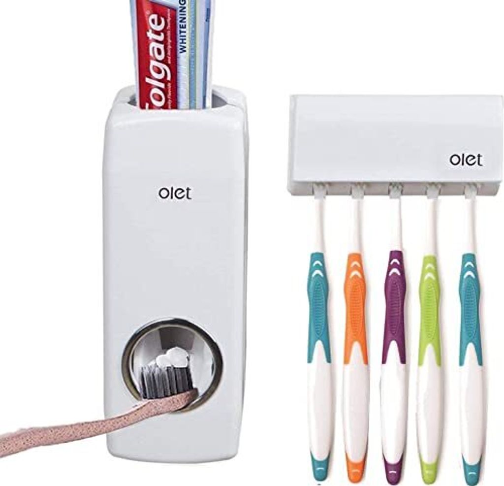 TOWOMO Olet Automatischer Zahnpastaspender, Set -Set der Zahnbürstenhalter (5 Pinsel). Weiß