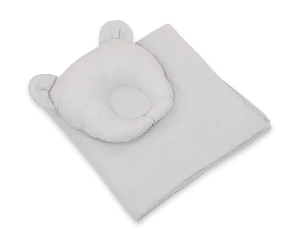 Linge de lit bébé avec rembourrage et coussin Miś ensemble 2 pièces gris