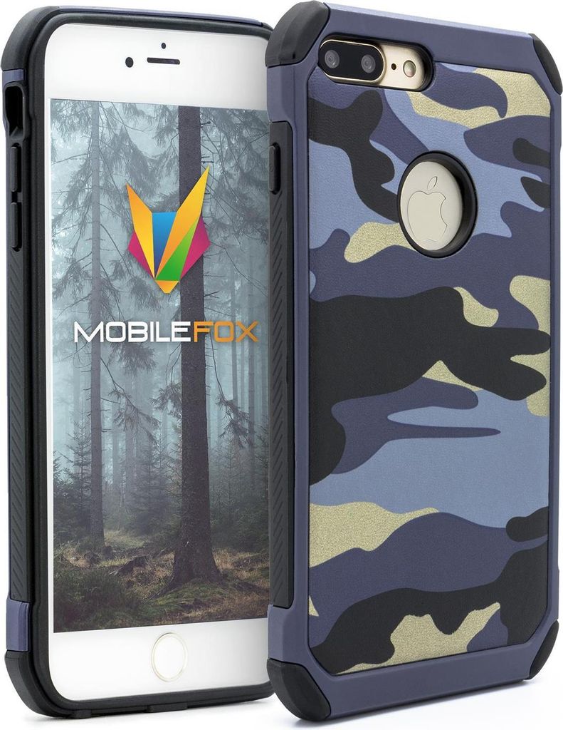 Mobilefox Camouflage Schutz Hülle Army Case Cover passend für Apple iPhone 7 Plus Blau