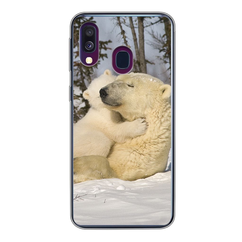 MuchoWow Handyhülle Schutzhülle Hülle für Samsung Galaxy A40 Eisbär - Schnee - Höhle - Jungtier Silikon Softcase Handy Hülle - Handy-Tasche