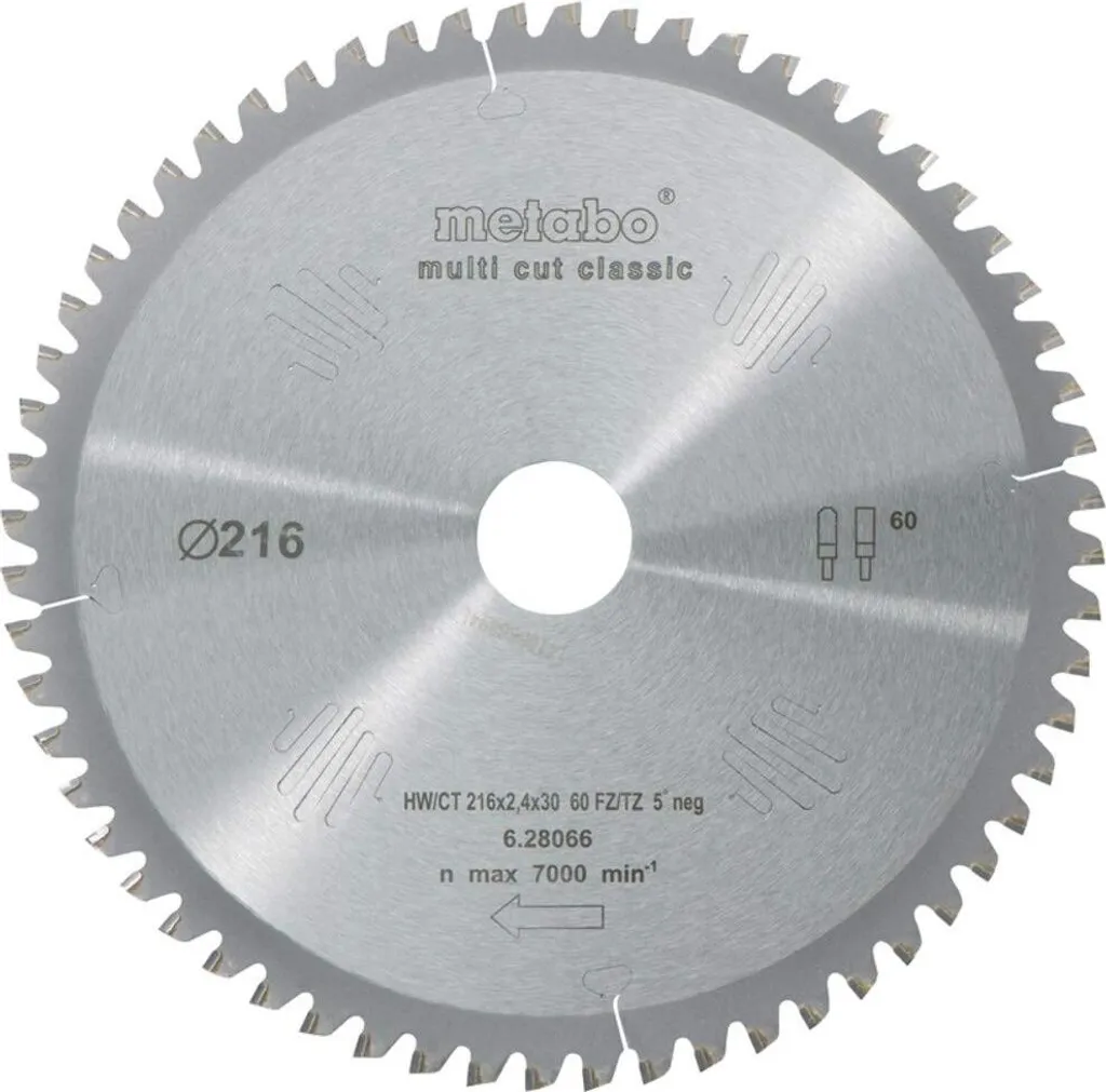 Lame de scie circulaire pour bois et aluminium 216x30 MultiCut 60T