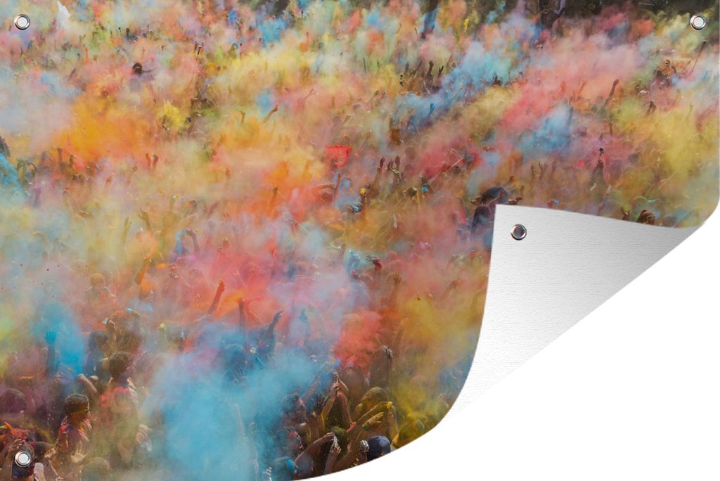 MuchoWow 60x40 cm Outdoor-Poster Gartendeko Sichtschutz Garten Poster für den Garten Die farbigen Pulverwolken während des Holi-Festes