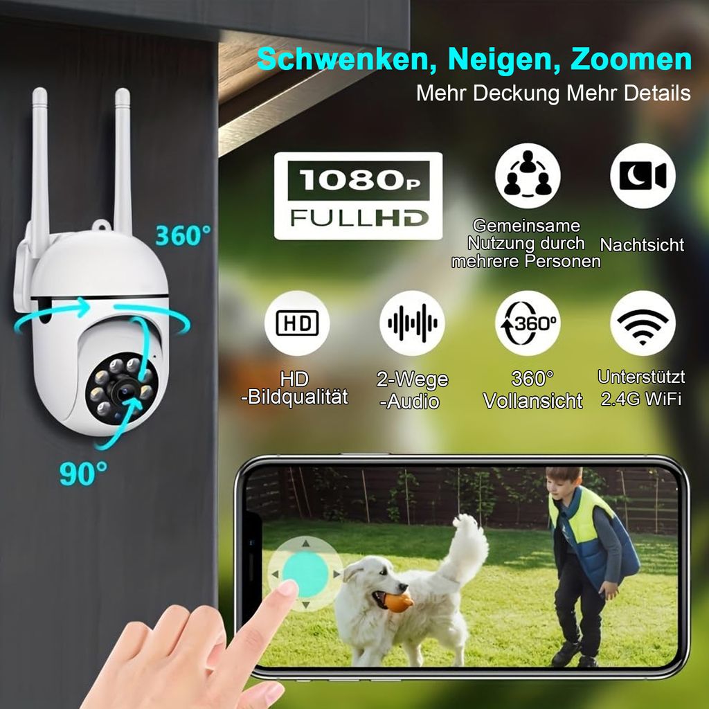 BOYKEEP 2 Stück Überwachungskamera 2,4 GHz WLAN 360 ° Produktbild 2