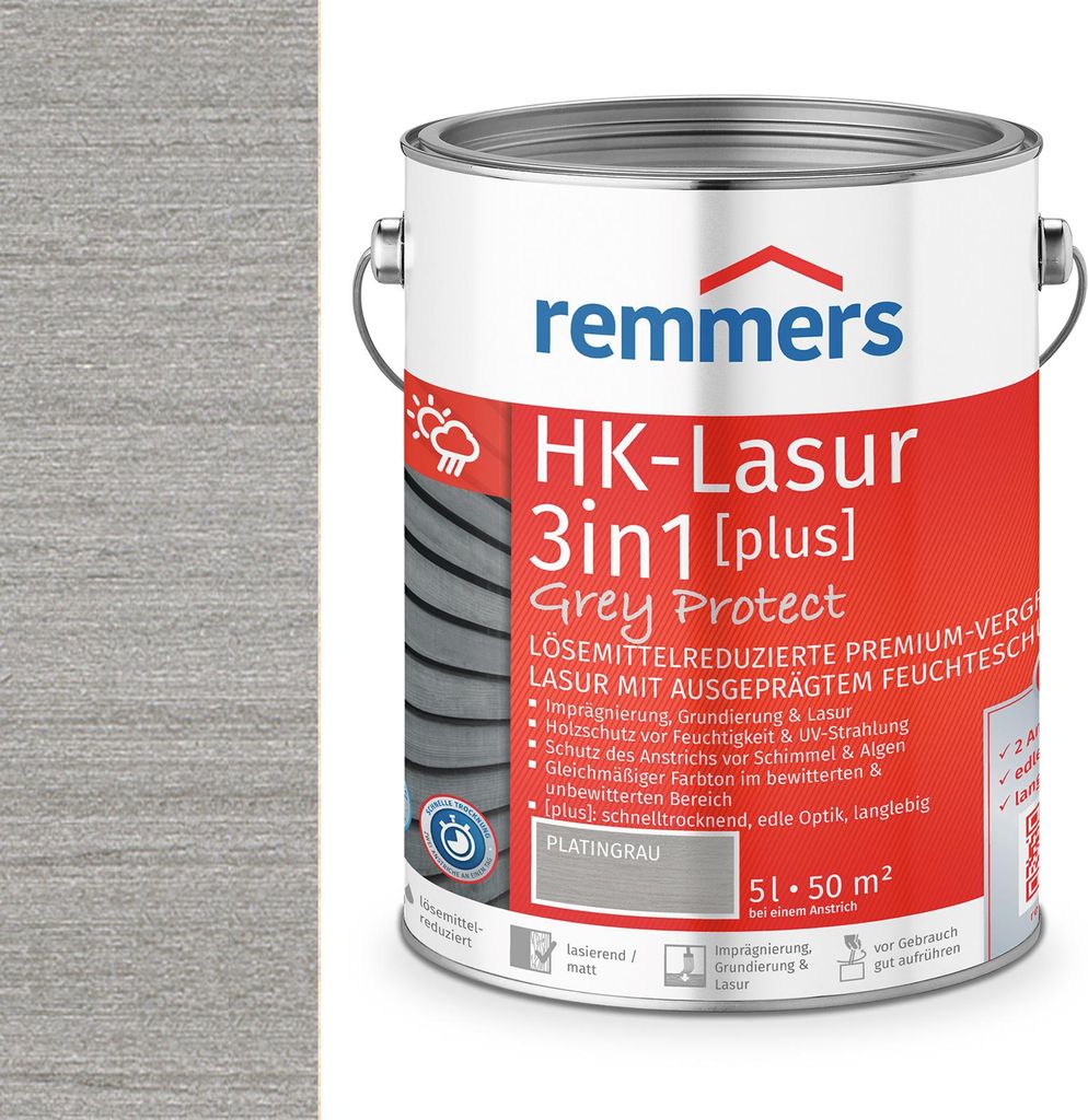 Remmers HK-Lasur 3in1 (plus) 5 L Eimer Platingrau FT-26788 Zdjęcie produktu 
