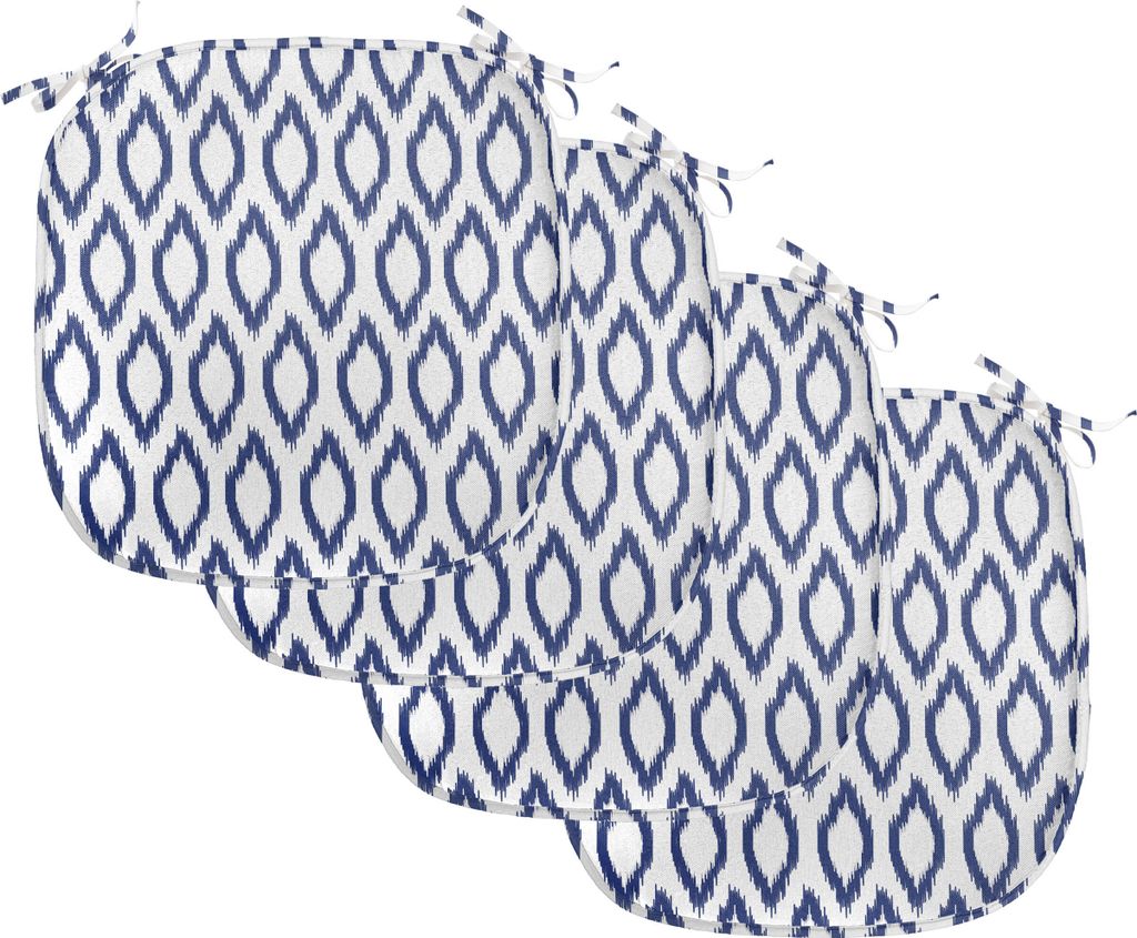 ABAKUHAUS Ikat Polster für Esszimmerstühle, Eastern Blaue Verzierung, Dekoratives wasserfestes Kissen mit Riemen für Küchensitze, 40 cm x 40 cm...