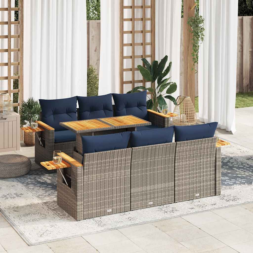 Maison Exclusive - 7-tlg. Garten-Sofagarnitur mit Kissen Grau Poly Rattan